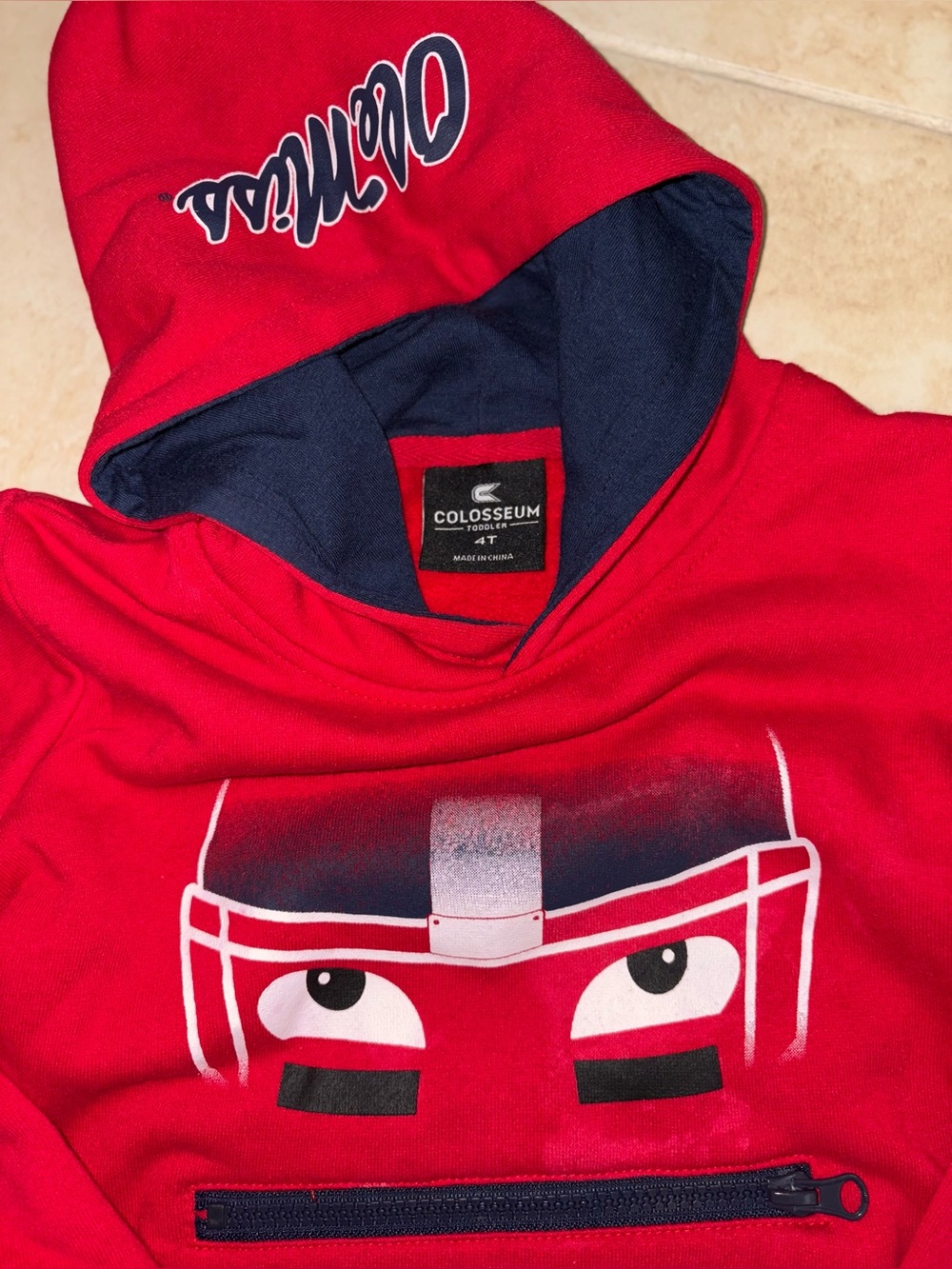 Colosseum Red Hoodie with Navy Lined Hood and Helmet Graphic